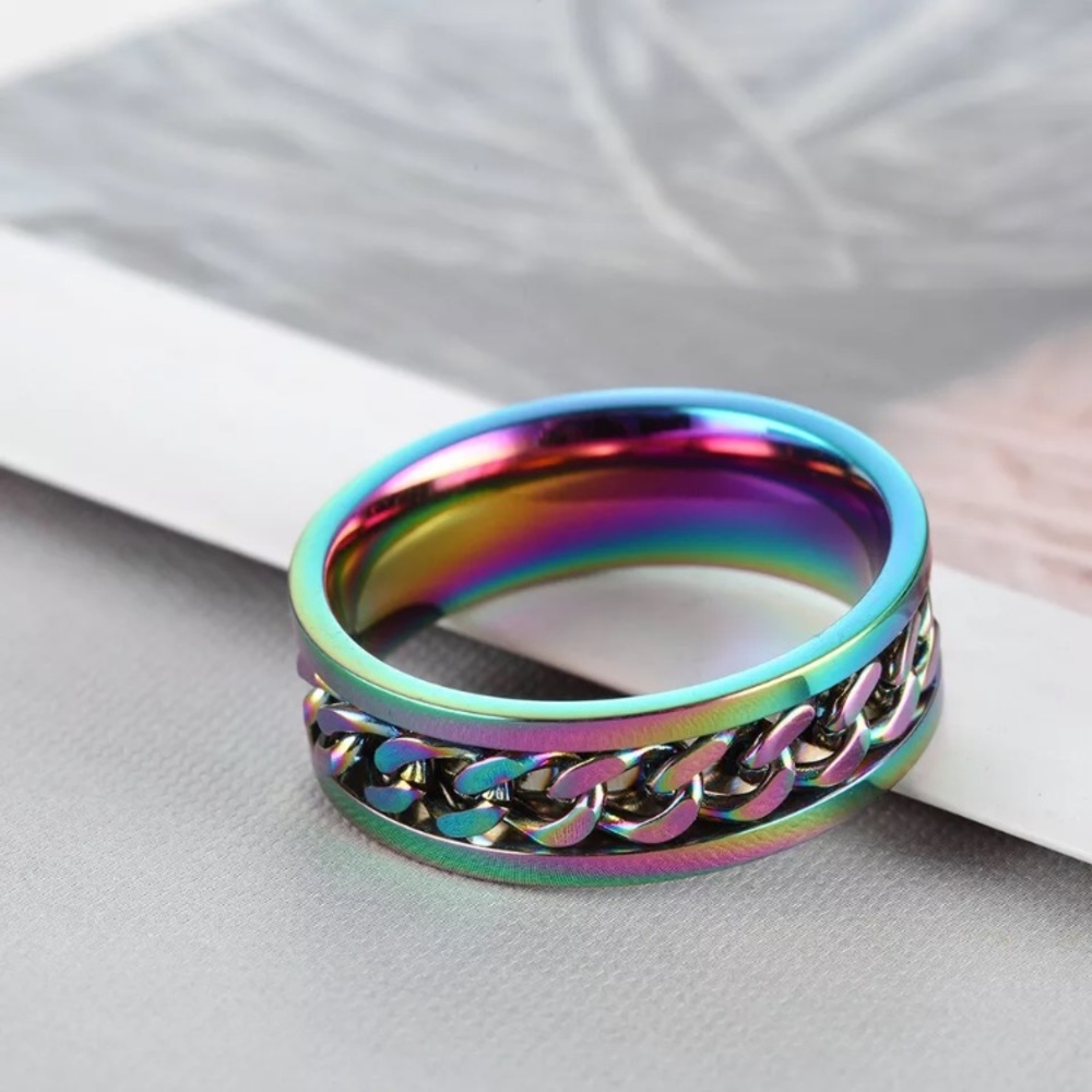 LGBTQ 🏳️🌈 Rainbow Colors Spinner Chain Band Ring